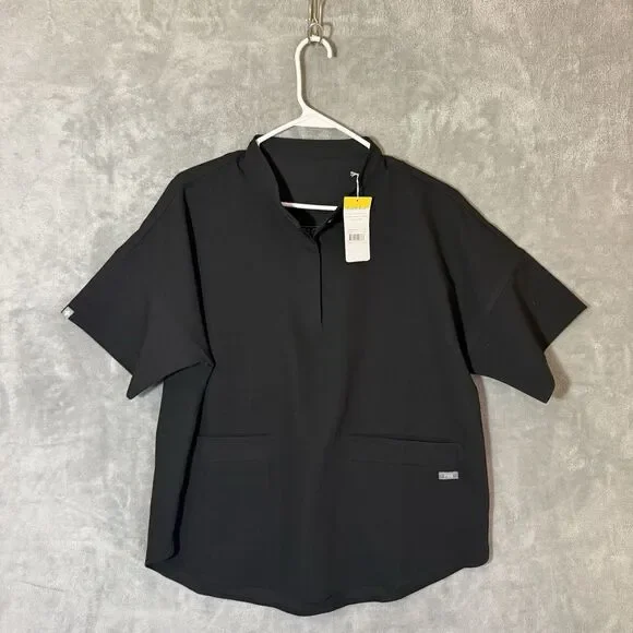 NWT FIGS M Set Ejura Scrub Tunic Top & Kade Cargo Scrub Pants Black Medical Tech - Picture 2 of 16
